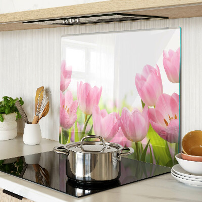 Planche à découper en verre Tulipes roses dans le jardin