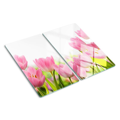 Planche à découper en verre Tulipes roses dans le jardin