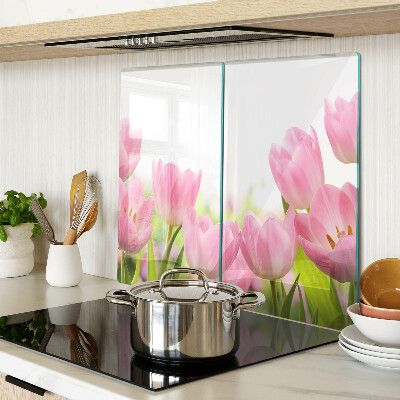 Planche à découper en verre Tulipes roses dans le jardin