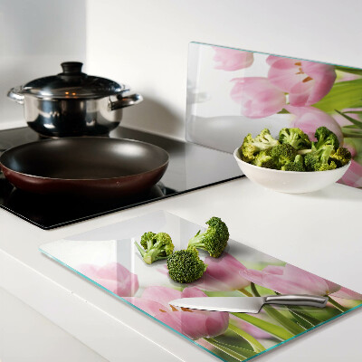Planche à découper en verre Tulipes roses dans le jardin