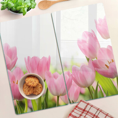 Planche à découper en verre Tulipes roses dans le jardin