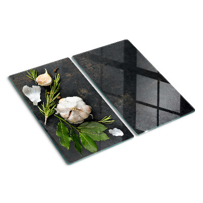 Planche à découper verre Fleurs et herbes sur fond de marbre