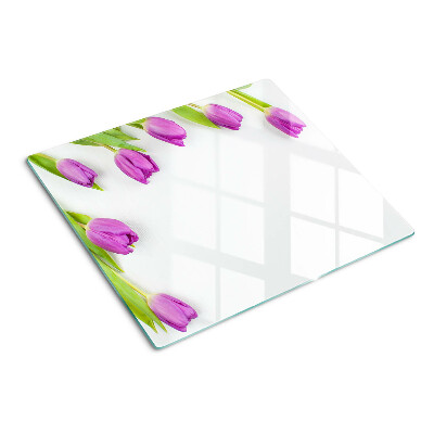 Planche à découper verre Tulipes sur fond blanc