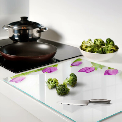 Planche à découper verre Tulipes sur fond blanc