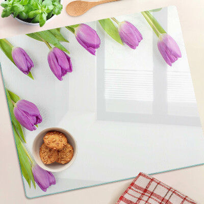 Planche à découper verre Tulipes sur fond blanc