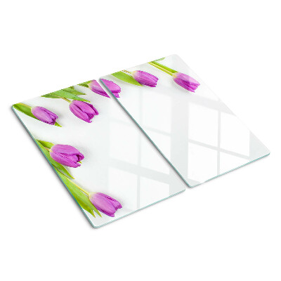 Planche à découper verre Tulipes sur fond blanc