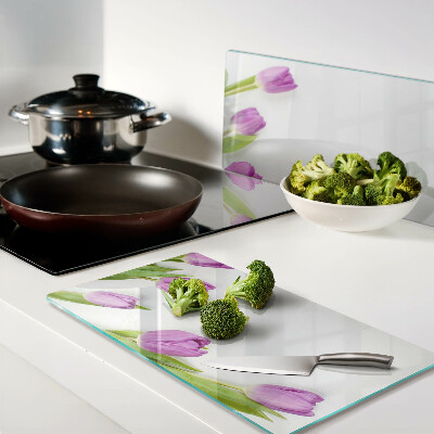 Planche à découper verre Tulipes sur fond blanc