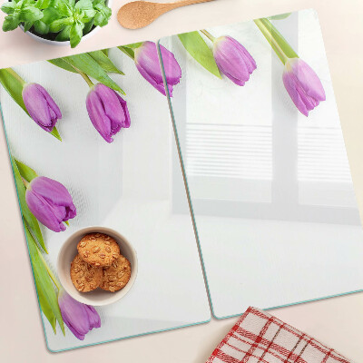 Planche à découper verre Tulipes sur fond blanc