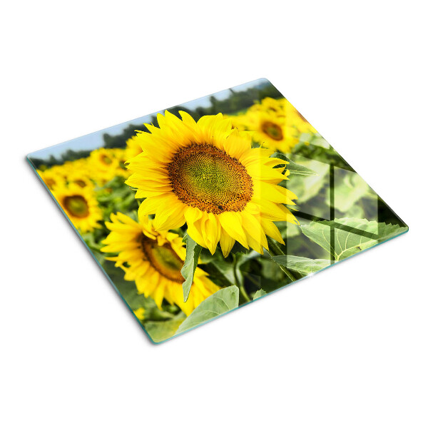 Planche à découper verre Tournesols sur fond vert