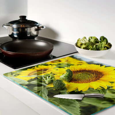 Planche à découper verre Tournesols sur fond vert