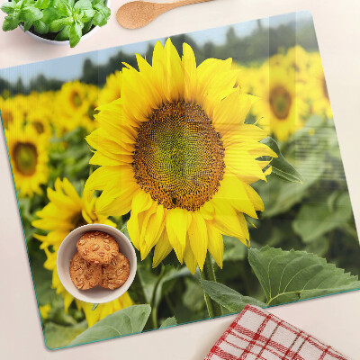 Planche à découper verre Tournesols sur fond vert