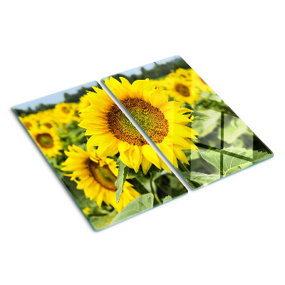 Planche à découper verre Tournesols sur fond vert