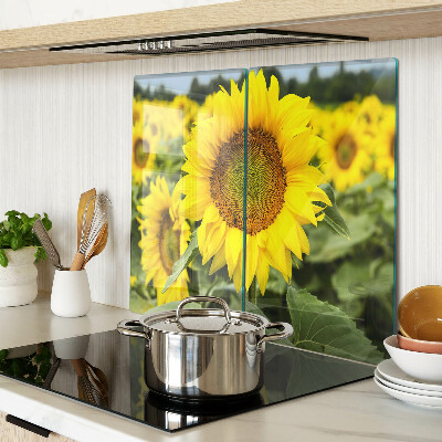 Planche à découper verre Tournesols sur fond vert