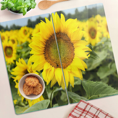 Planche à découper verre Tournesols sur fond vert