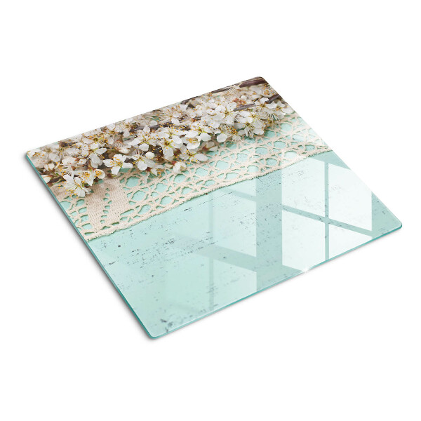 Planche à découper verre Motif floral avec dentelle