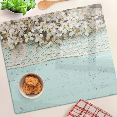 Planche à découper verre Motif floral avec dentelle