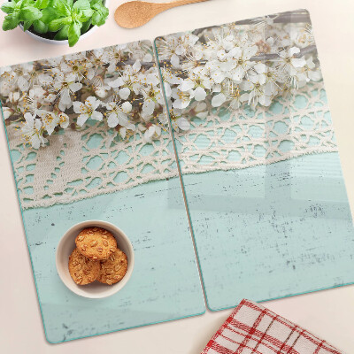 Planche à découper verre Motif floral avec dentelle