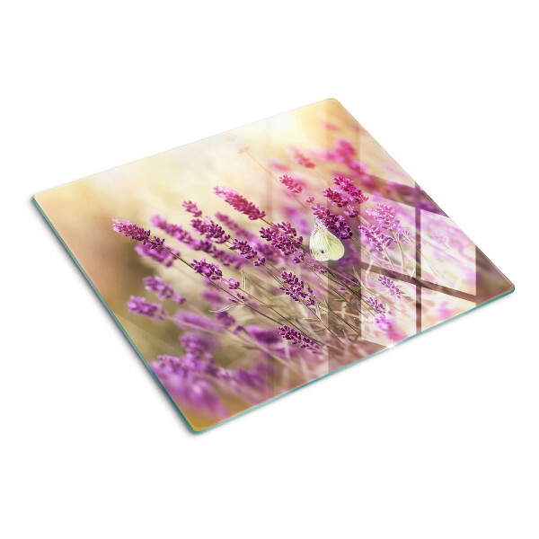 Planche à découper en verre Champ de lavande avec papillon