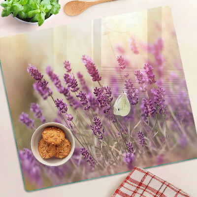 Planche à découper en verre Champ de lavande avec papillon