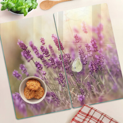 Planche à découper en verre Champ de lavande avec papillon