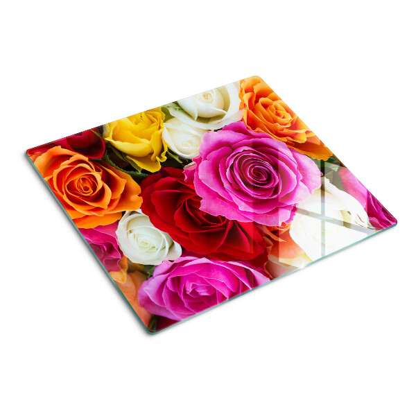 Planche à découper verre Fleurs de roses de différentes couleurs