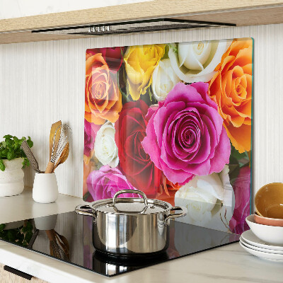 Planche à découper verre Fleurs de roses de différentes couleurs