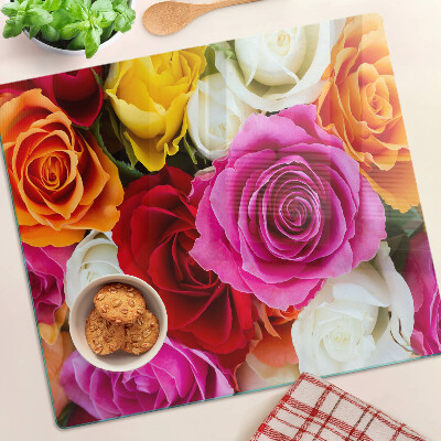 Planche à découper verre Fleurs de roses de différentes couleurs