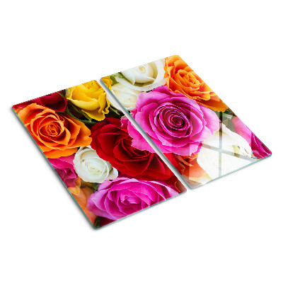 Planche à découper verre Fleurs de roses de différentes couleurs