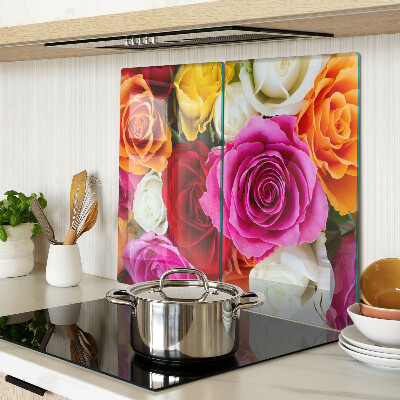 Planche à découper verre Fleurs de roses de différentes couleurs