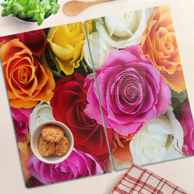 Planche à découper verre Fleurs de roses de différentes couleurs