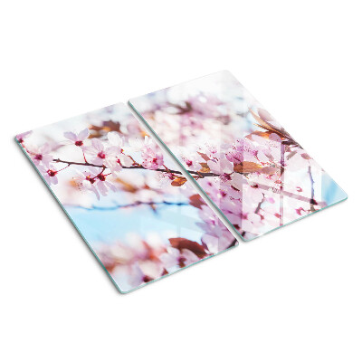 Planche à découper en verre Fleurs de cerisier sur fond bleu