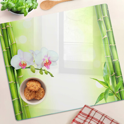 Planche à découper en verre Orchidées et bambous