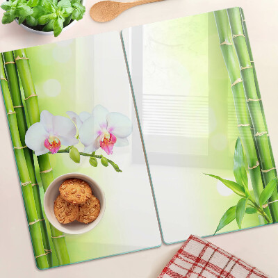 Planche à découper en verre Orchidées et bambous