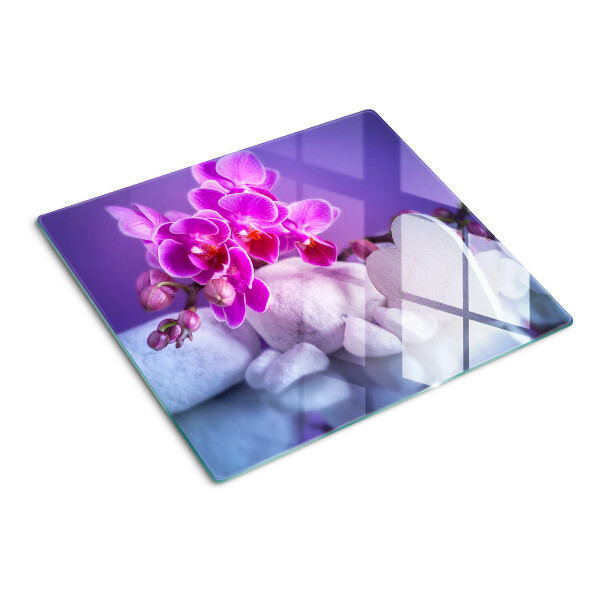 Planche à découper verre Orchidées sur pierres
