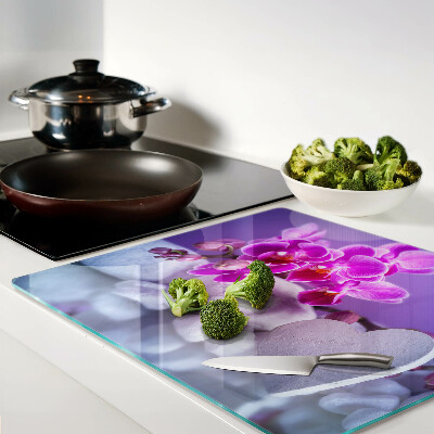 Planche à découper verre Orchidées sur pierres