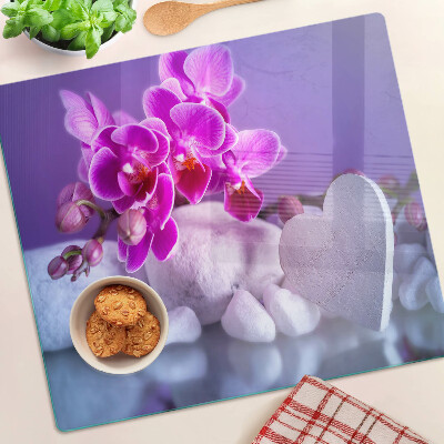 Planche à découper verre Orchidées sur pierres