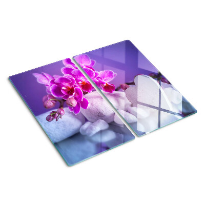 Planche à découper verre Orchidées sur pierres