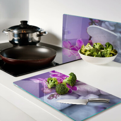 Planche à découper verre Orchidées sur pierres