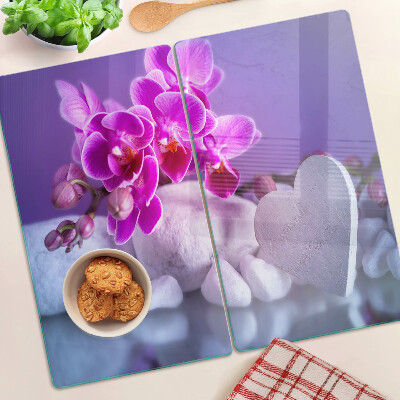 Planche à découper verre Orchidées sur pierres
