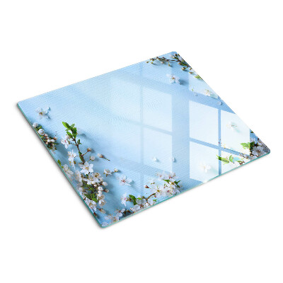 Planche à découper verre Motif floral sur fond bleu