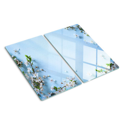 Planche à découper verre Motif floral sur fond bleu