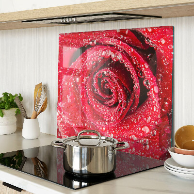 Planche à découper verre Rose rouge avec des gouttes d'eau