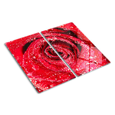Planche à découper verre Rose rouge avec des gouttes d'eau