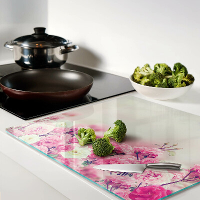 Planche à découper verre Motif floral rose