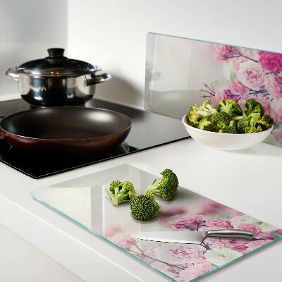 Planche à découper verre Motif floral rose