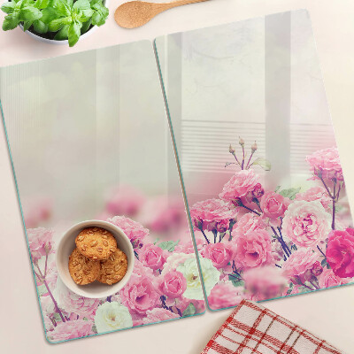 Planche à découper verre Motif floral rose