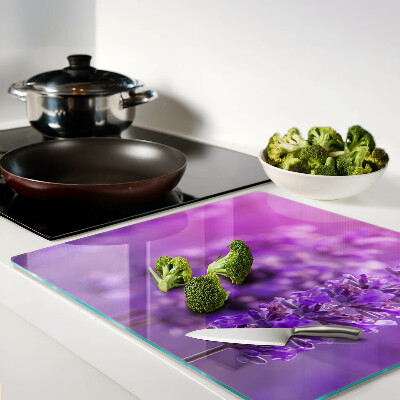 Planche à découper en verre Fleurs de lavande sur fond violet