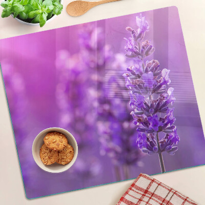 Planche à découper en verre Fleurs de lavande sur fond violet