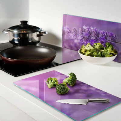 Planche à découper en verre Fleurs de lavande sur fond violet