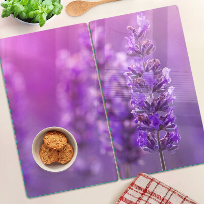 Planche à découper en verre Fleurs de lavande sur fond violet